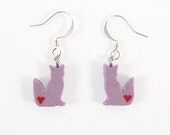 Purple Lilac Fox Earrings with Hearts