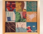 SEWN PAPER QUILT no.17 (9"x9") Framed, Hand Printed, Stitched Monoprint Square Letterpress