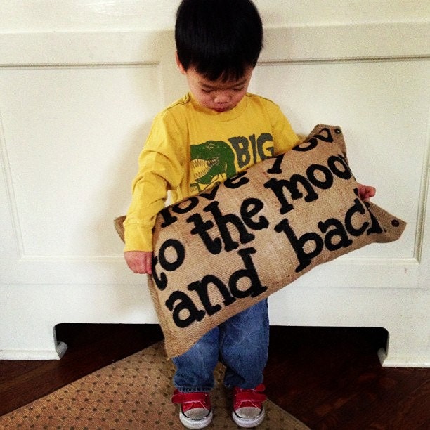 Quincy Burlap Pillow - I Love You to the Moon and Back