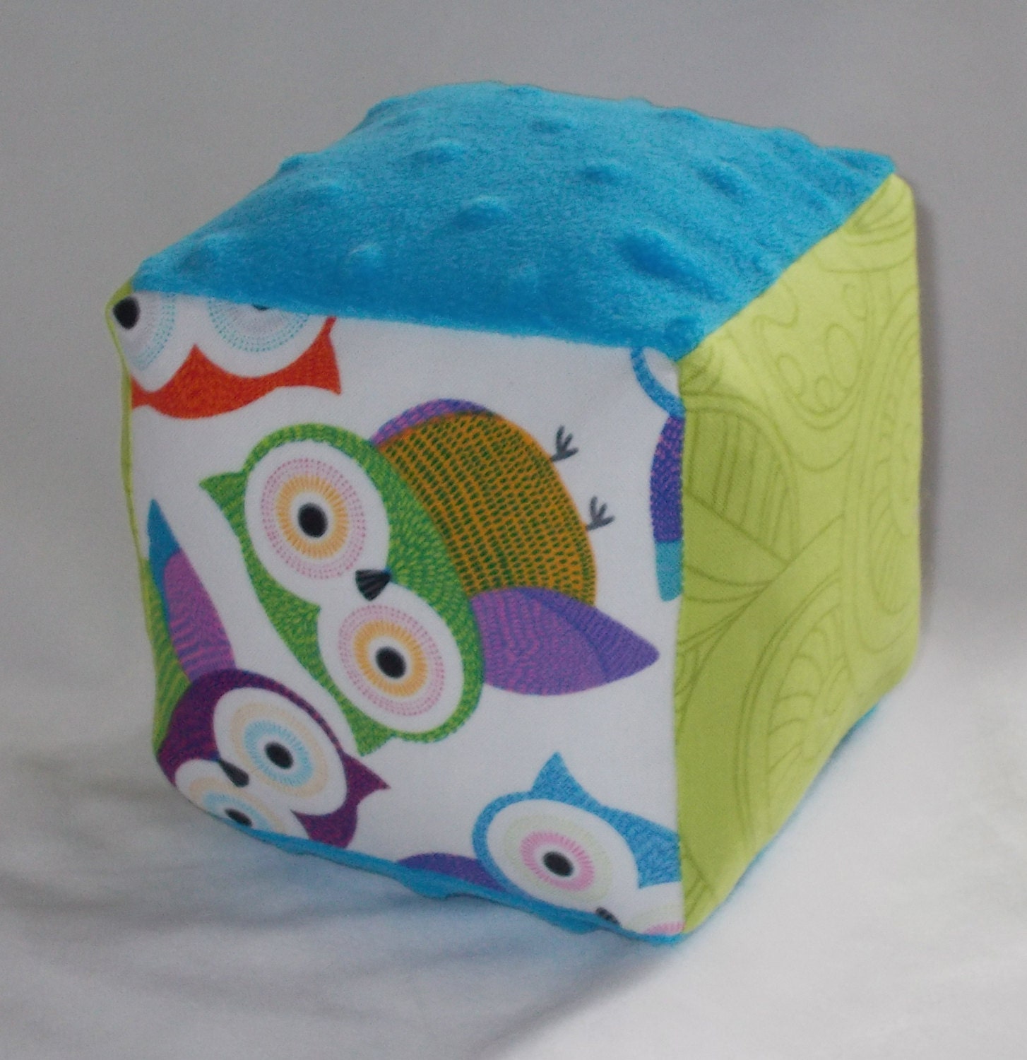 Bright Owls Fabric Block Rattle Toy