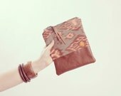 AZTEC Pouch. Ikat Pouch. Tribal Clutch. Leather Pouch. Pastel Clutch.