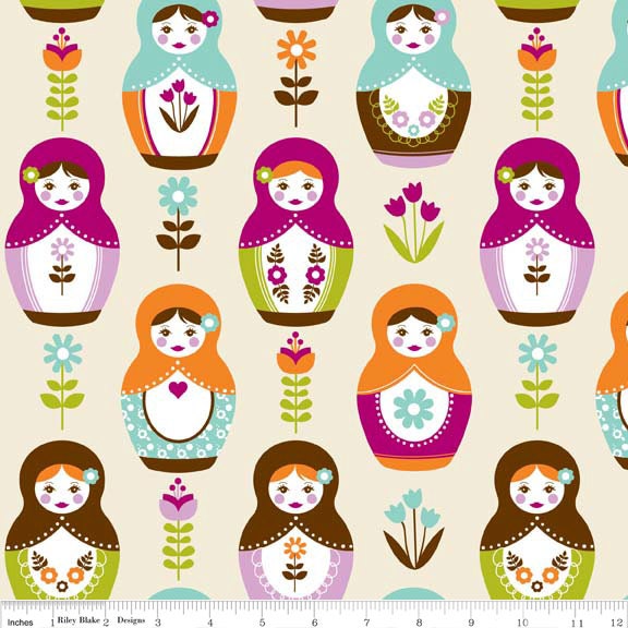 Little Matryoshka Dolls Main Cream by Carly Griffith  Riley Blake Fabrics by the Yard