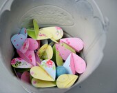 SALE Paper Garland, PATCHWORK HEARTS, Heart Garland, Wedding garland, Birthday Party Garland, with Merino wool felt ball