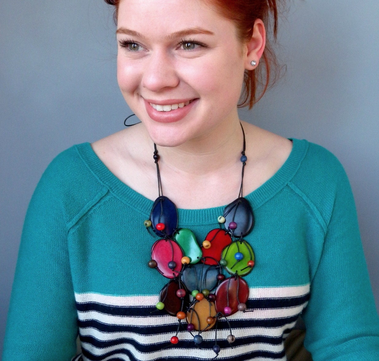 Tagua Nut and Acai Seed Eco Friendly Bib Necklace  with Free Shipping