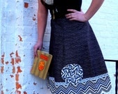 Black floral skirt with Chevron border