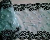 150cm Stretch Tulle Lace Galloon MINT and BLACK by Merckwaerdigh