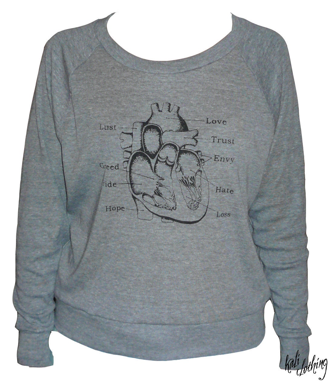 Anatomy of a Heart BLUE Tri-Blend Sweaters in Indigo, S, M