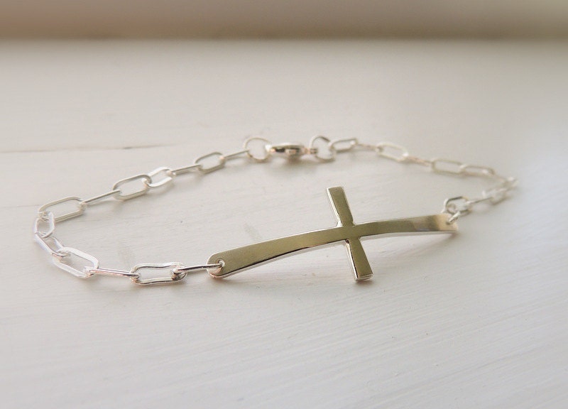 Sideways Cross Bracelet - Cross Bracelet - Sterling Silver Bracelet - Modern Chic