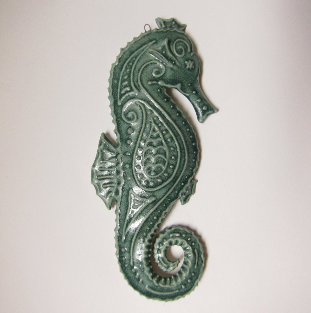 Seahorse decor..ornament..teal with paisley design porcelain ceramic