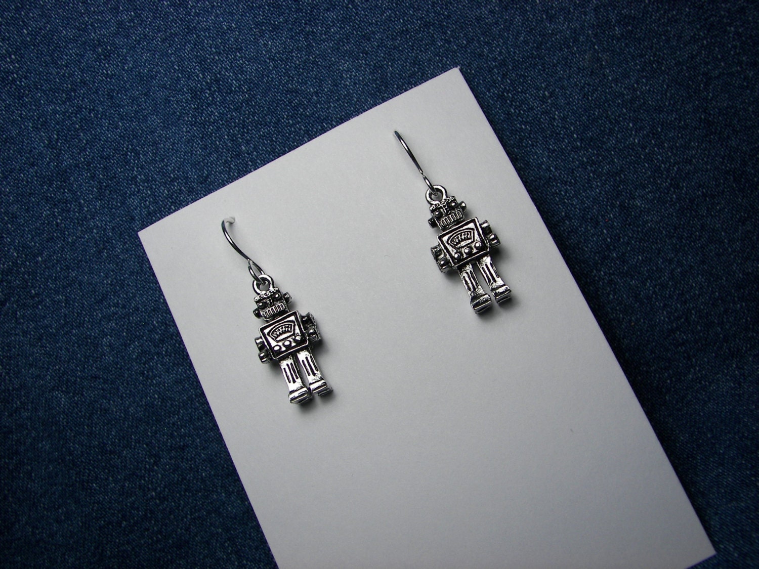 Antique Silver Robot Earrings