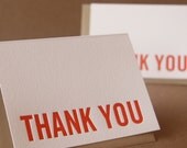 Letterpress Thank You Cards : Fire Red Modern Block Thank You Notes - box of 50 small folded cards w envelope color choice