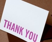 Letterpress Thank You Cards : Fuchsia Modern Block Thank You Notes - box of 25 small folded cards w envelope color choice