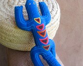 Blue on Blue Mola Lizard - ON SALE - Exceptional Kuna Indian Reverse Applique