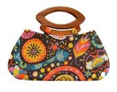 Flowers and snakes handbag with handmade wooden handles