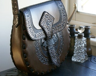 Leather Handbag-Celtic Leather Handbag-Tooled Leather Handbag-Leather Handbags Celtic Knotwork-Tooled Purse Handbag Hipbag-Leather Hipbags-