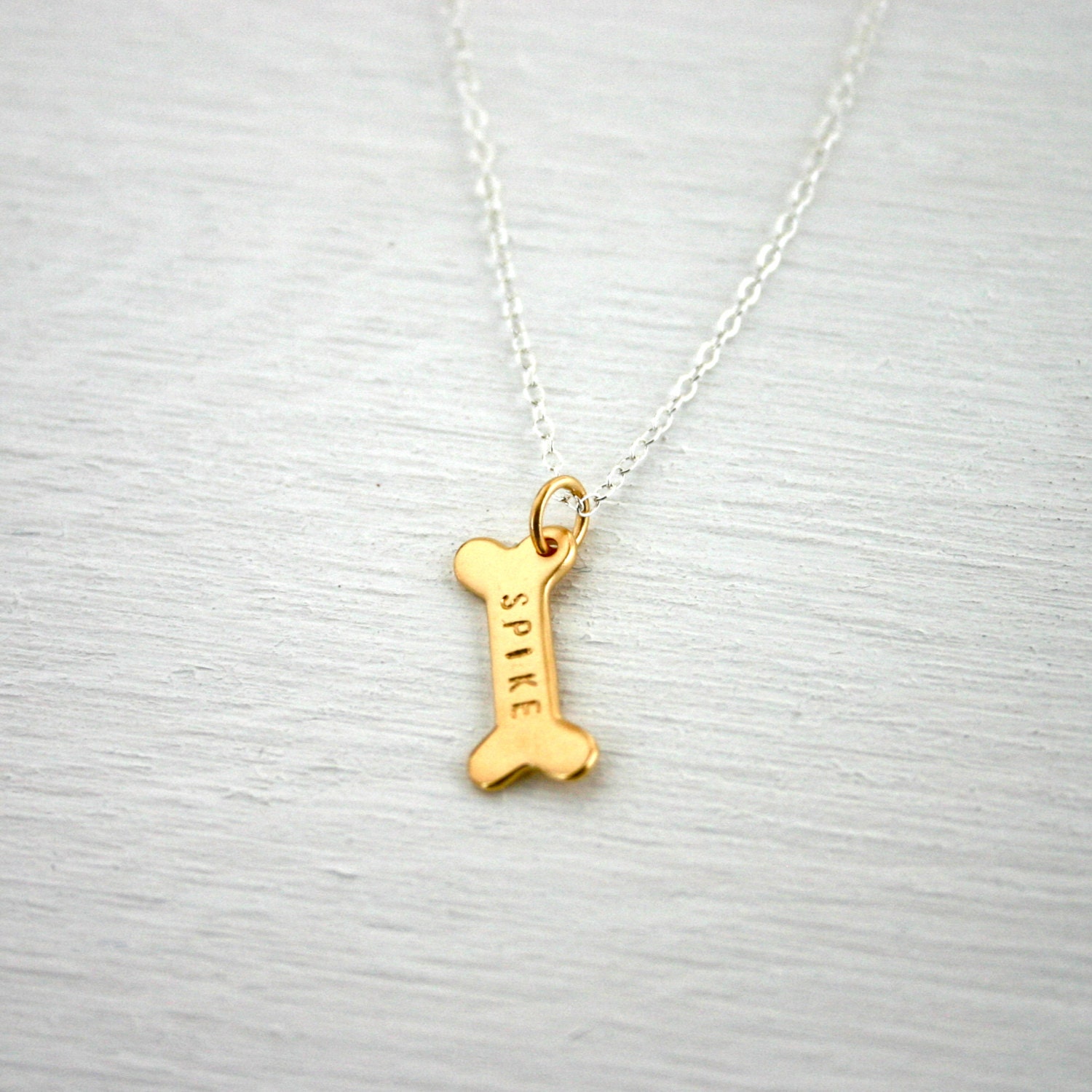 Hand stamped dog bone necklace custom with dog name