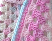 Lady's Crocheted Scarf in a Wool Blend PInk White and Blue