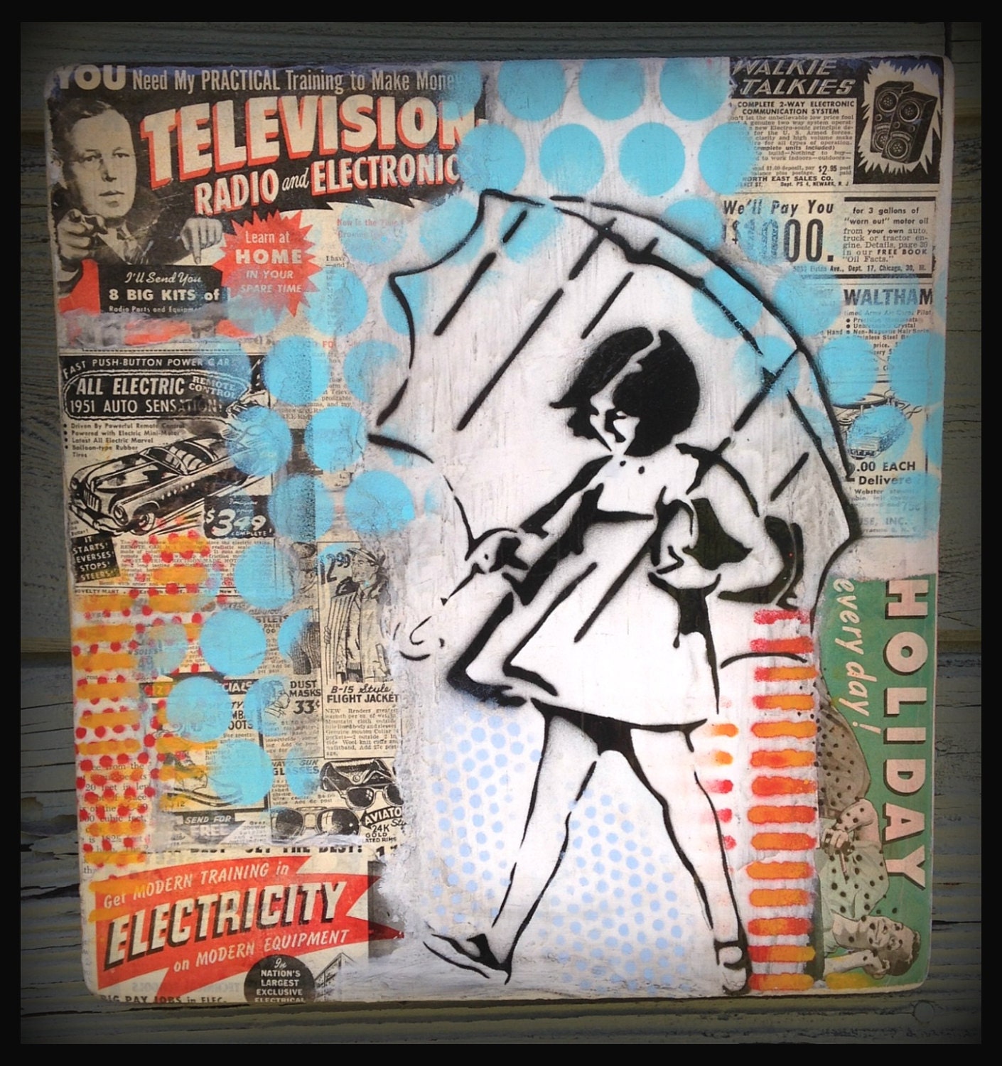 Graffiti Painting on Canvas Pop Art Style Original Vintage Collage Handmade Artwork ... Salt Girl