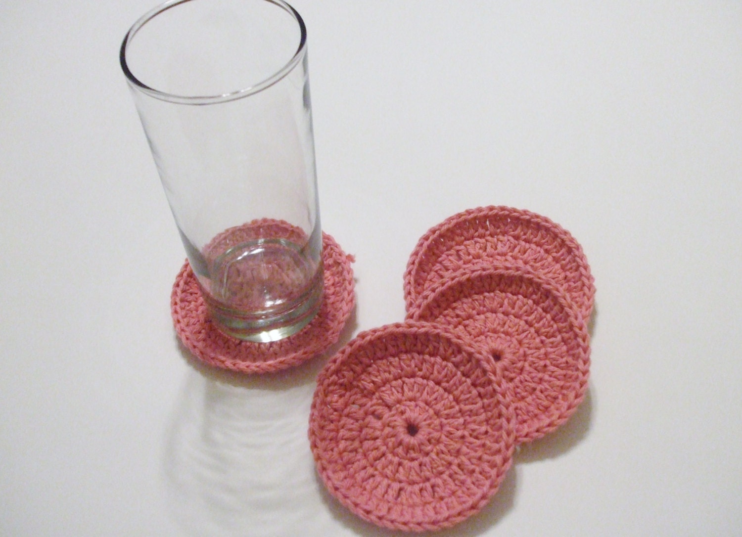 Set Of Four Pink Round Crocheted Coasters