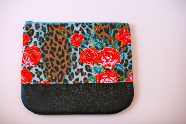 Faux Leather Trimmed Clutch