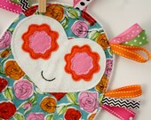 Citrus Roses Owl Ribbon Tag Loop Lovey Security Blanket