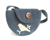 Corduroy Semi Circle Purse - Handmade Applique - Slate Blue - VEGAN