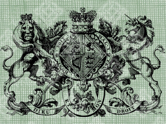 Digital Download Royal Coat of Arms UK England Heraldry Crest Antique Illustration, Vintage digi stamp, transfer graphic