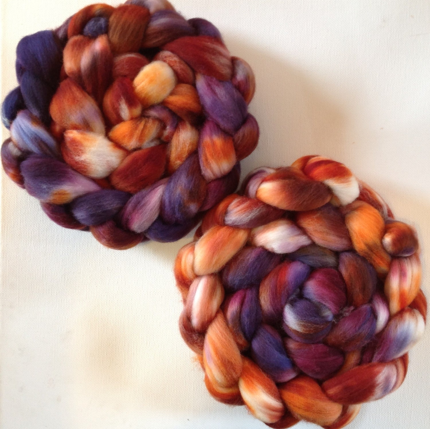 Roving for spinning or felting hand dyed merino roving 5.25 Ozs A game of two Halves Plum and Ginger