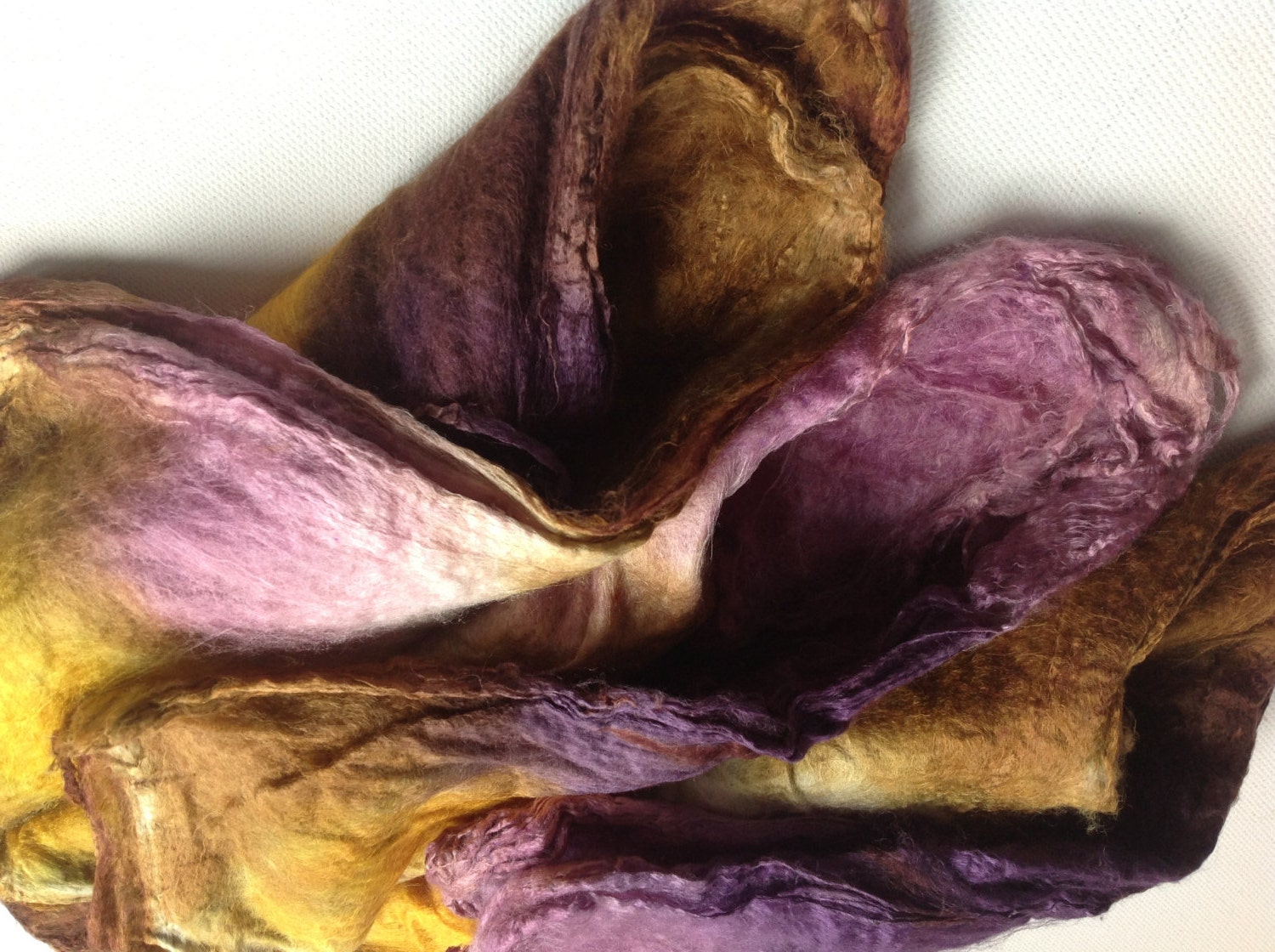 Hand Dyed Mawata mulberry Silk Hankies 10g Oliviola