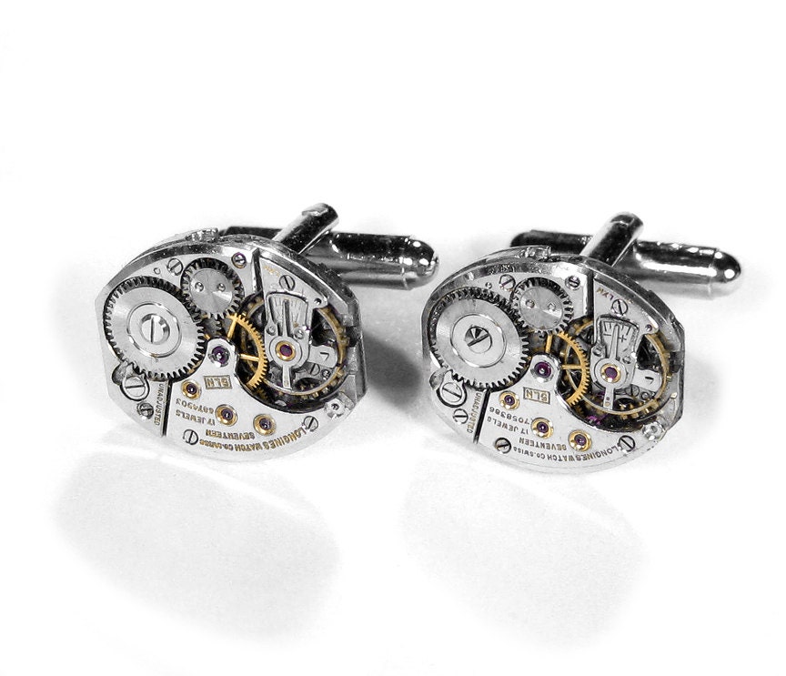 Steampunk Cufflinks Vintage Luxury LONGINES Art Deco Watch Mens Cuff Links Weddings Anniversary Father's Day - Steampunk Jewelry edmdesigns
