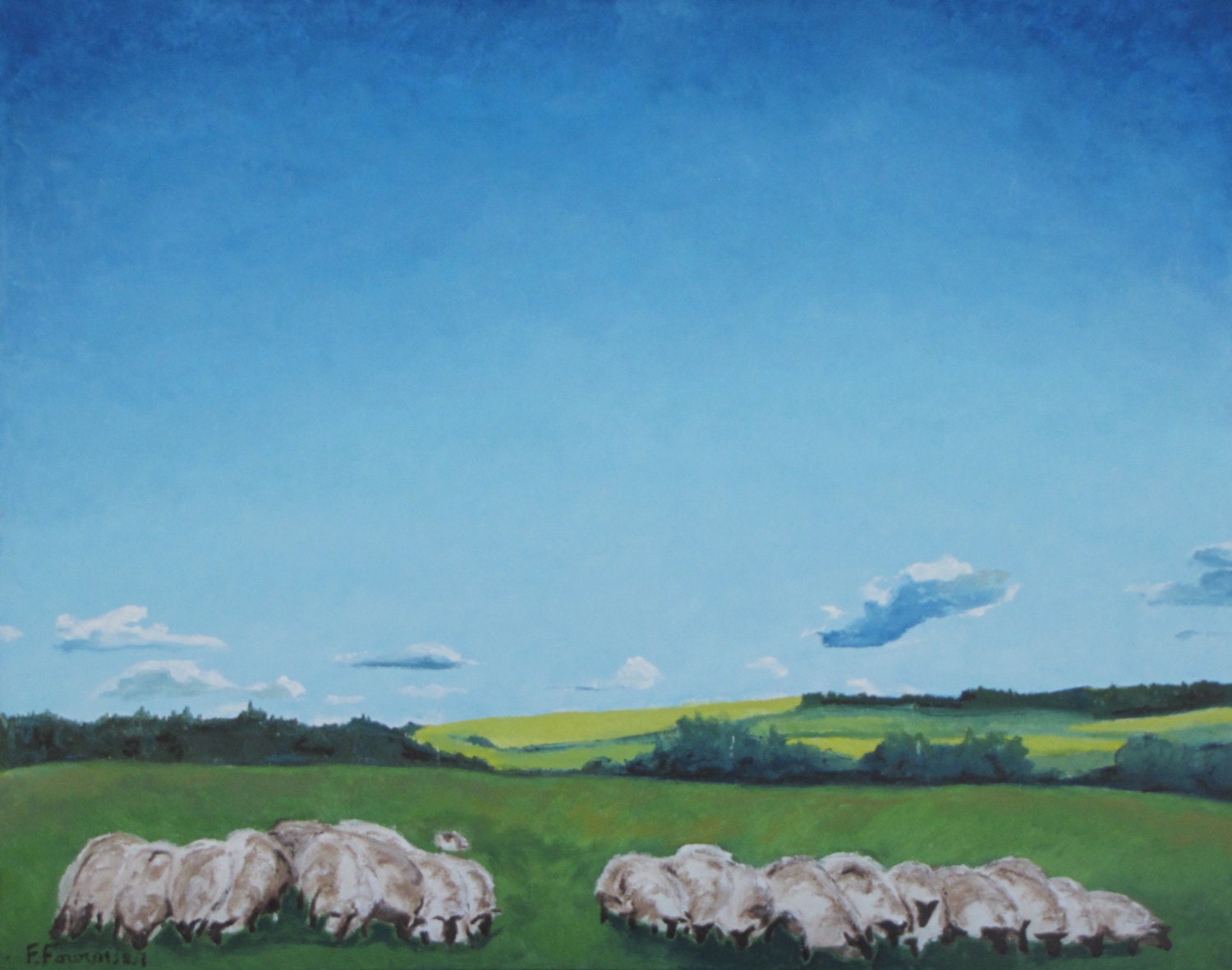 Original Landscape Oil Painting Sheep Landscape Canadian " The Gathering "