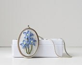 Blue Forget Me Not Necklace Pendant silk ribbon embroidery
