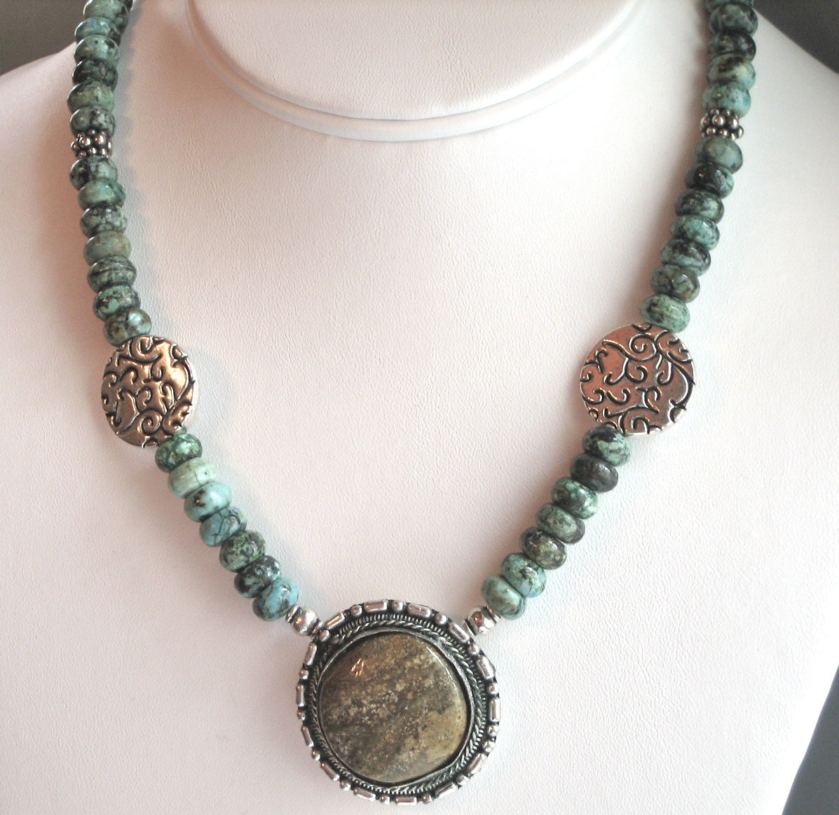 African Turquoise Glinter Bead Necklace with Pendant