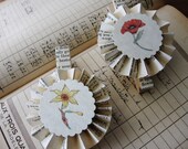 Vintage Paper Rosette Clothespin Magnets Set of Two Flowers Jonquil Poppy
