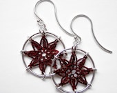 Compass Doily Earrings, hand-dyed silk thread