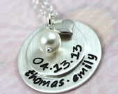 Wedding Gift for Her or Anniversary Gift, Personalized Necklace with Wedding Date and His and Her Names, All Sterling Silver