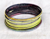 S A L E - Handcrafted Bangle Set - 'Artful Dodger' - Blue Toned Enamel Bracelets