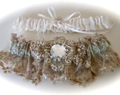 Exclusive to GarterLady's Etsy Shop Wedding Garter Set in Regal Beaded Lace with Crystals and Sequins and Embroidered Centerings
