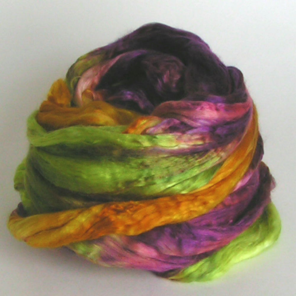 Silk Sliver Top Mulberry Roving Fiber MAY DAY Phat Fiber Feature Luxurious Supreme Quality Hand Painted for Handspinning 2 ounces