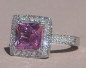 Princess Cut Pink Sapphire Engagement Ring with Diamond Halo - LS1477