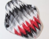 Cotton HEAVY FLOW Cloth Mama Pad  .. Perfect for Postpartum 8 inch - Black & Red Chevron
