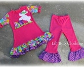 Custom Boutique Clothing Comfy Knit Easter Bunny Egg Hot Pink Ruffled Knit Top And Leggings  Girl 3m 6m 9m 12m 18m 2T 3T 4T 5T 6 7