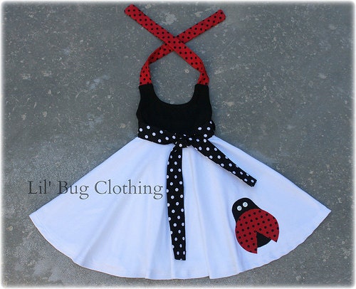Custom Boutique Clothing  Ladybug Lady Bug Red and Black Dot Comfy Knit Girls Dress