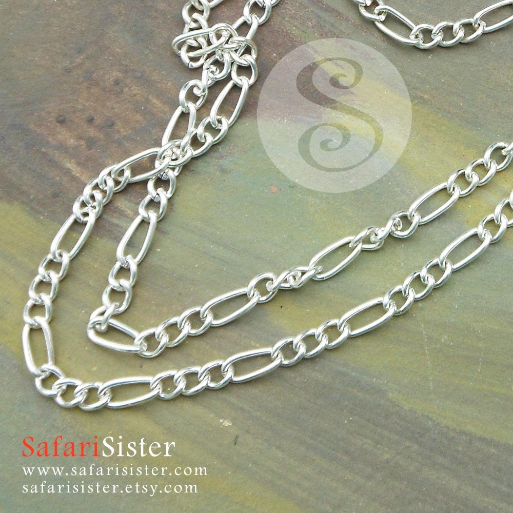 NEW Finished 24 Inch Silver Plate Figaro Brass Link Chain, Chain Findings, Jewelry Findings, Supplies