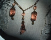 Antique Pink Chandelier Crystal Necklace with Intricate Filigree and Pearls