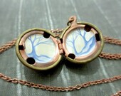 Tree Locket - Hand-painted Pendant Necklace - Periwinkle and Ivory, Delicate Dreamy Landscape