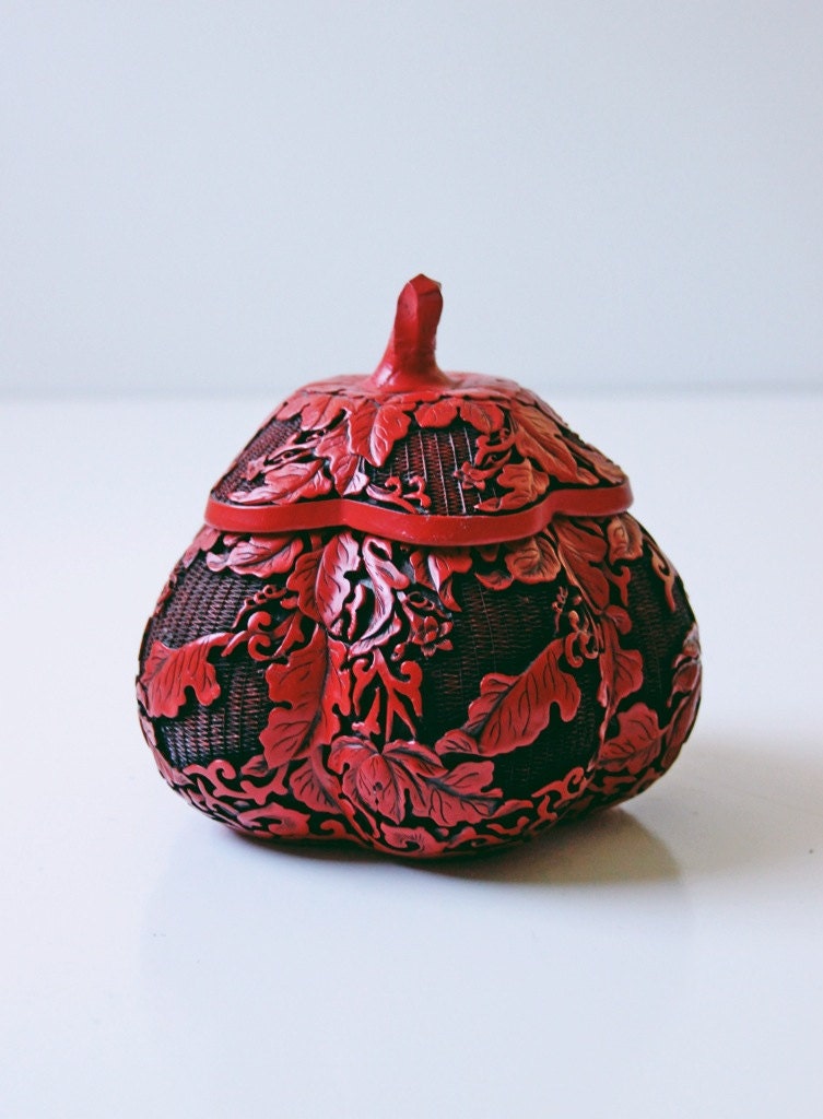 pumpkin shaped cinnabar trinket box, storage box