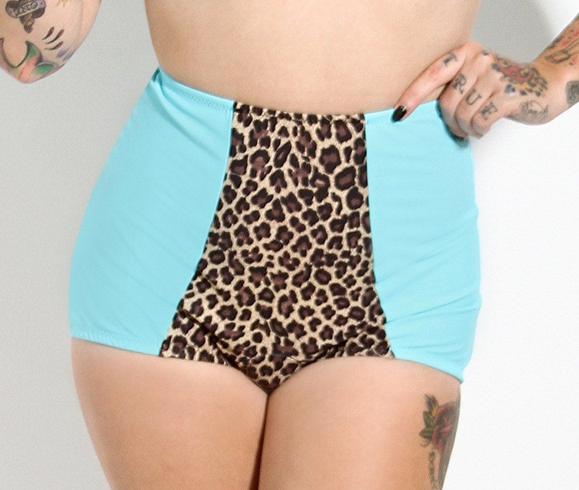 SEX KITTEN Mint and Leopard Retro Inspired Bikini Bottom Sizes S, M, L, XL