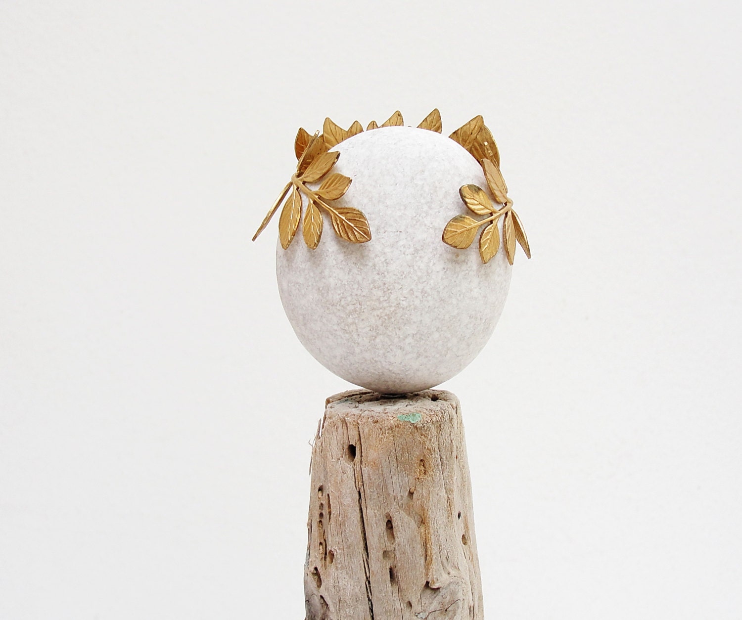 Julius Caesar Art Doll, Driftwood, Stone and Brass Laurel Wreath Crown