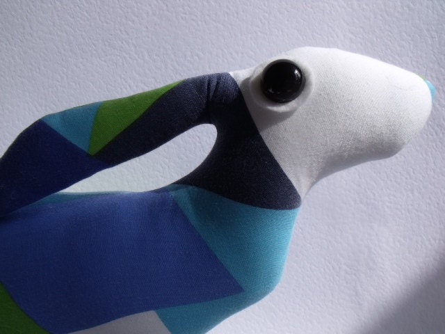 Mother Hare Appreciate Soft Sculpture hare plush fabric bunny rabbit ornament pillow geometric harlequin jade green blue turquoise lime